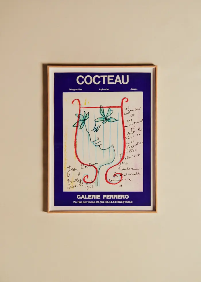 Affiche Galerie Ferrero, Cocteau, 1962 - 56 x 75 cm