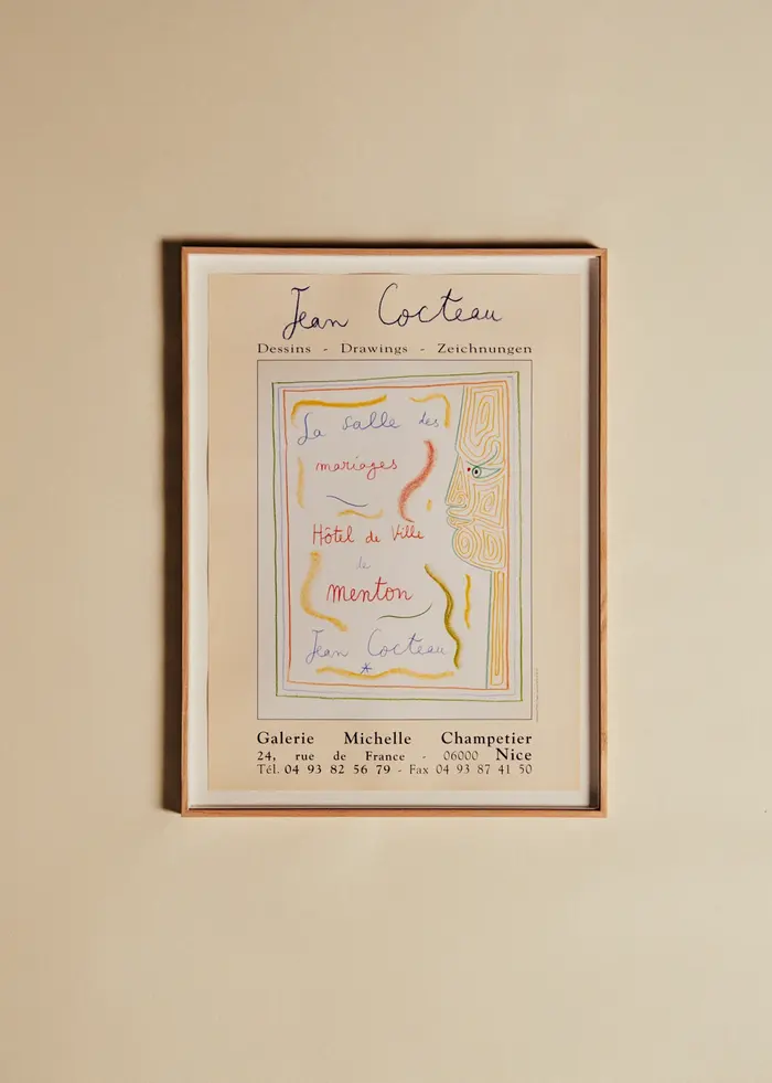 Affiche Galerie Michelle Champetier, Jean Cocteau, Hôtel de ville de Menton - 56,5 x 75,5 cm