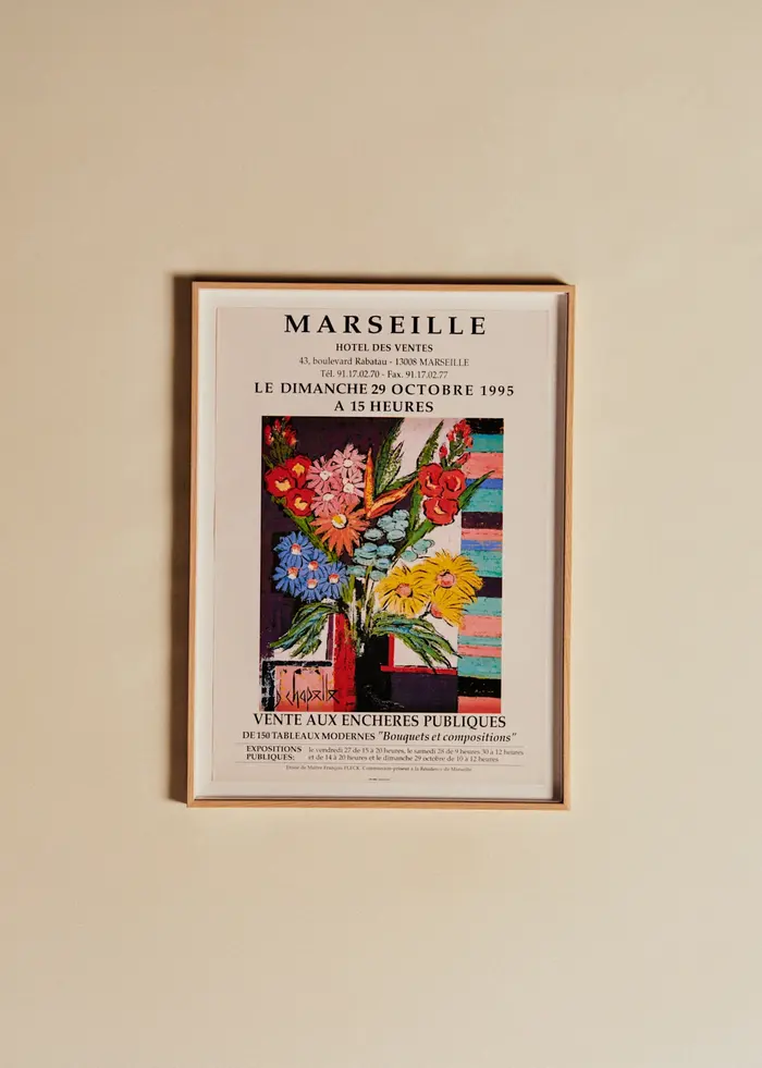 Affiche Vente aux enchères publiques de 150 tableaux modernes "Bouquets et compositions", 1995 - 51,5 x 70,5 cm