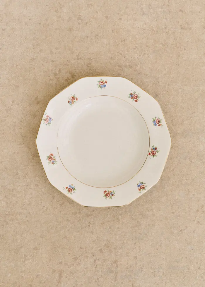 Assiettes creuses anciennes, Fleurs anglaises - Lot de 5 assiettes creuses - Décor n°4