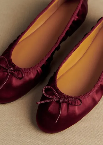 Ballerines Low Agathe - Bordeaux Satin Plissé