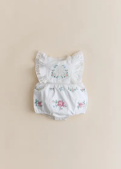 Barboteuse Cassie - Sézane x SEA NY - Broderie Contrastée Mini Multico Fond Écru