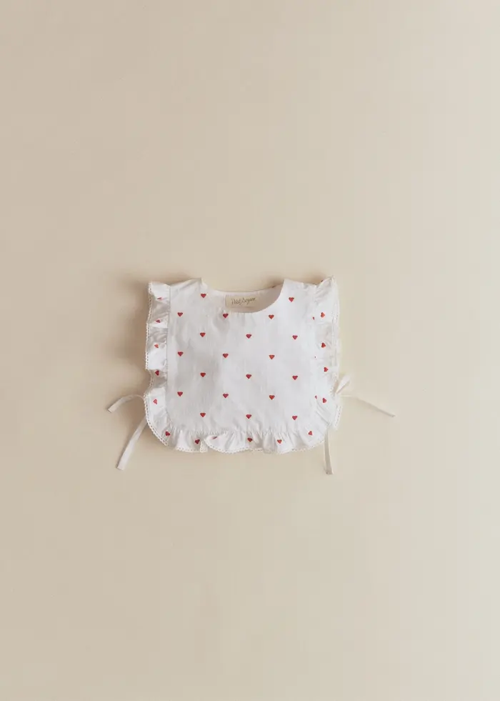 Bavoir Leia - Motif blanc / Broderies Rouges