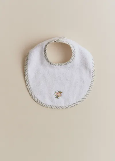Bavoir Naissance - Rayures Broderie Fleurs