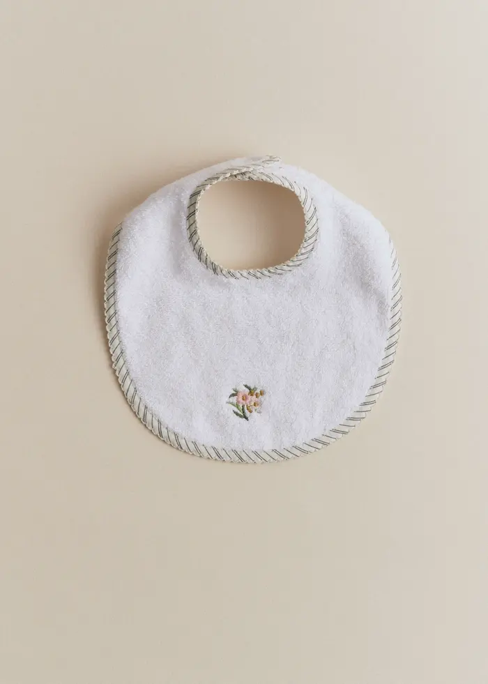 Bavoir Naissance - Rayures Broderie Fleurs