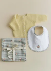 Bavoir Naissance - Rayures Broderie Fleurs — view 3