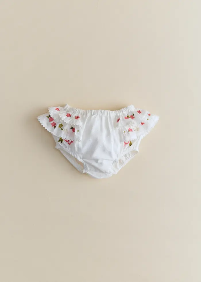 Bloomer Clélia - Broderie Contrastée Tricolore Fond Ecru