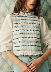 Blouse Adam - Broderie Placée Bleu Fond Écru — view 2