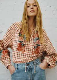 Blouse Aquila - Sézane x SEA NY - Broderie Placée Terre Fond À Carreaux — view 2