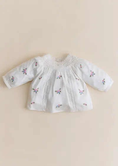 Blouse Dorrita - Broderie Placée Fleurs Multico Fond Crème