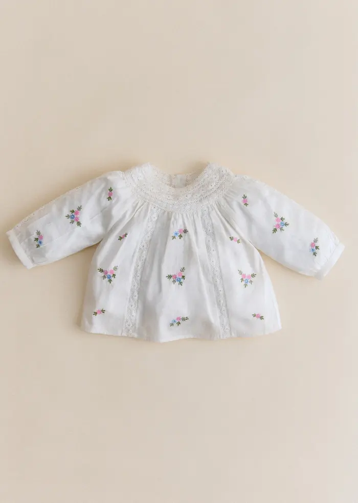 Blouse Dorrita - Broderie Placée Fleurs Multico Fond Crème
