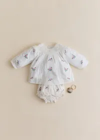 Blouse Dorrita - Broderie Placée Fleurs Multico Fond Crème — view 3