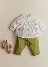Blouse Dorrita - Broderie Placée Fleurs Multico Fond Crème — view 5