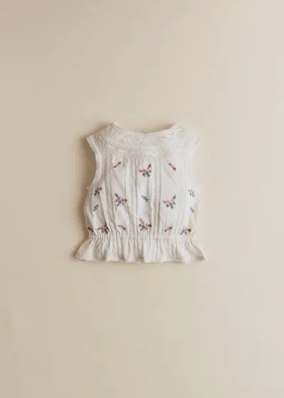 Blouse Dorrita - Broderie Placée Fleurs Multico Fond Crème