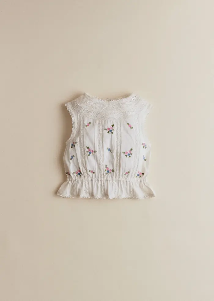 Blouse Dorrita - Broderie Placée Fleurs Multico Fond Crème