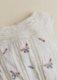 Blouse Dorrita - Broderie Placée Fleurs Multico Fond Crème — view 3