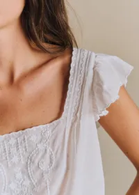 Blouse Elie - Broderie Unie Ecru Fond Beige — view 3