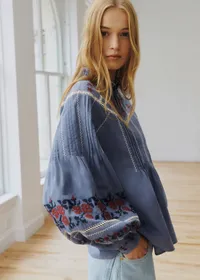 Blouse Eugenia - Sézane x SEA NY - Broderie Contrastée Brique Fond Marine — view 2