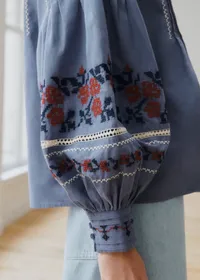 Blouse Eugenia - Sézane x SEA NY - Broderie Contrastée Brique Fond Marine — view 3