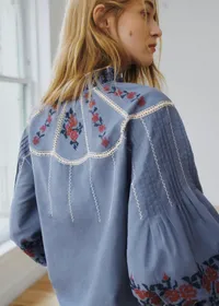 Blouse Eugenia - Sézane x SEA NY - Broderie Contrastée Brique Fond Marine — view 4
