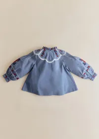 Blouse Eugenia - Sézane x SEA NY - Broderie Contrastée Brique Fond Marine - Création Solidaire — view 3