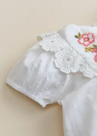 Blouse Joanna - Broderie Contrastée Tricolore Fond Ecru — view 3