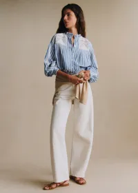 Blouse Kajasa - Rayures Bleu Brodé — view 2