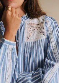 Blouse Kajasa - Rayures Bleu Brodé — view 3