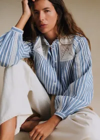 Blouse Kajasa - Rayures Bleu Brodé — view 4