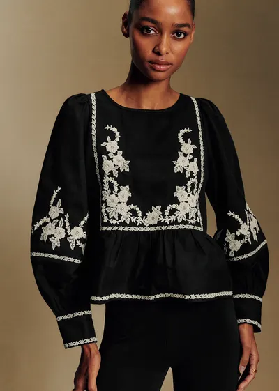 Blouse Léa - Broderie Crème Fond Noir