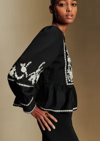 Blouse Léa - Broderie Crème Fond Noir — view 3