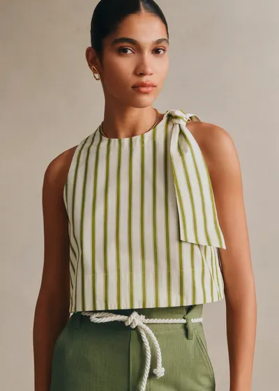 Blouse Loren - Écru Rayures Kaki