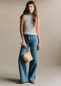 Blouse Samona - Broderie Contrastée Bleu Fond Ecru — view 4