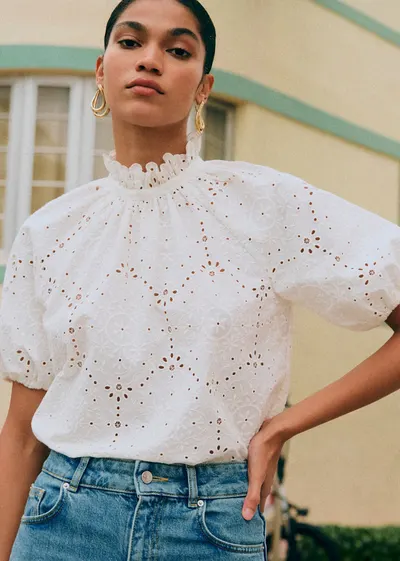 Blouse Shaily - Broderie Unie Blanc
