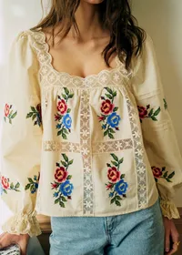 Blouse Syara - Broderie Placée Multico Fond Écru — view 2