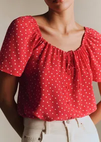 Blouse Vikaly - Mini Pois Fond Rouge — view 2