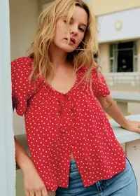 Blouse Vikaly - Mini Pois Fond Rouge — view 3