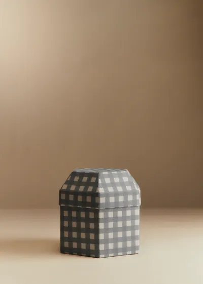 Boîte rangement octogonale - Carreaux Bleu et Ecru