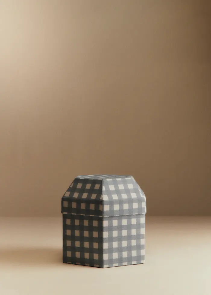 Boîte rangement octogonale - Carreaux Bleu et Ecru