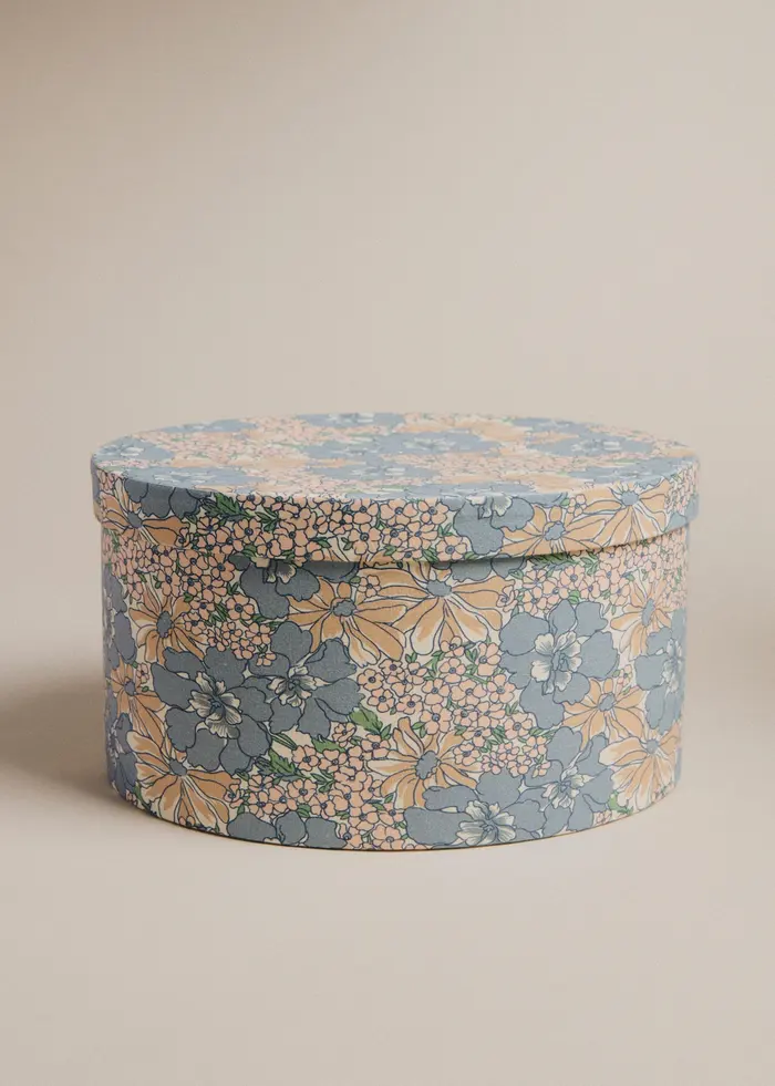 Boîte rangement ovale - Imprimé Bleu des Prés