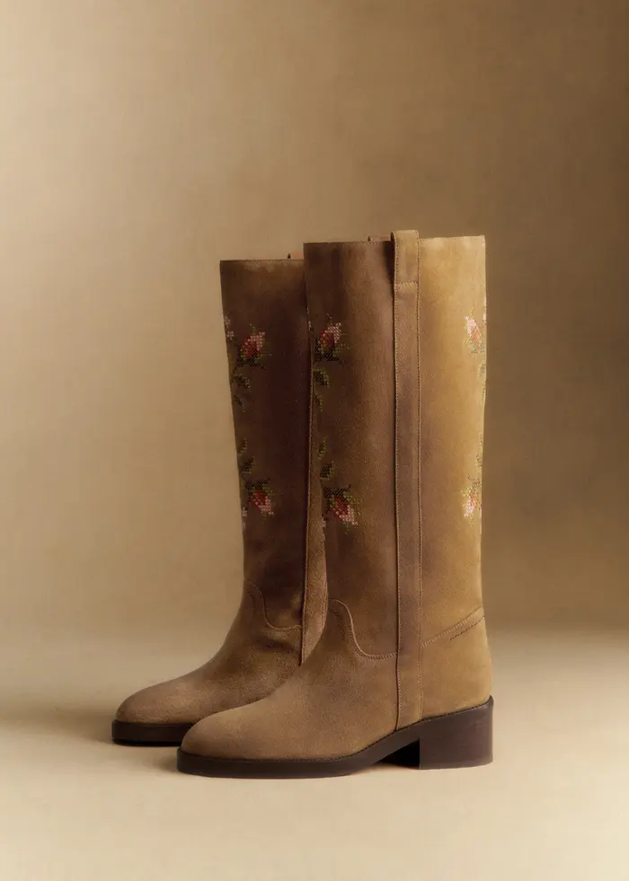 Bottes Low Katharina - Sézane x Baziszt - Beige Broderie