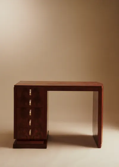 Bureau vintage en placage de ronce d'acajou - Placage de ronce d'acajou
