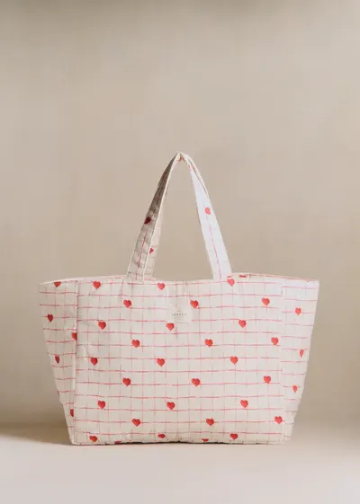 Cabas - Broderie Coeurs Rouges
