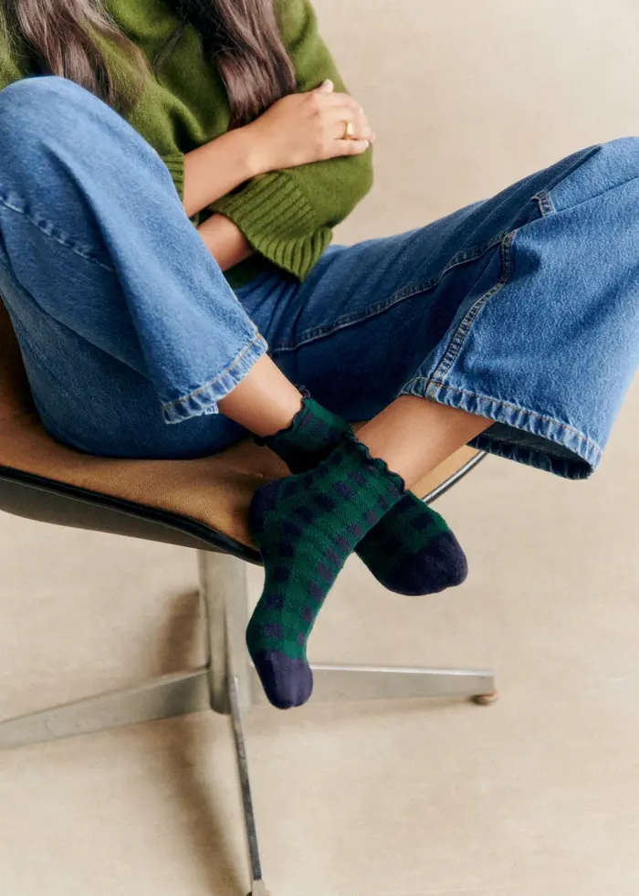 Chaussettes Carreaux - Marine / Bleu canard
