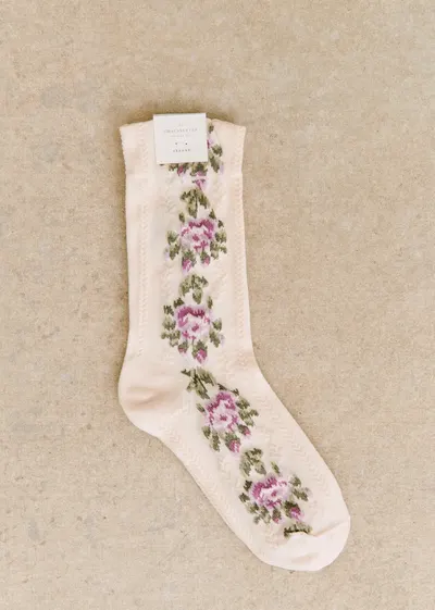 Chaussettes Diana - Fleurs Vintage Ecru