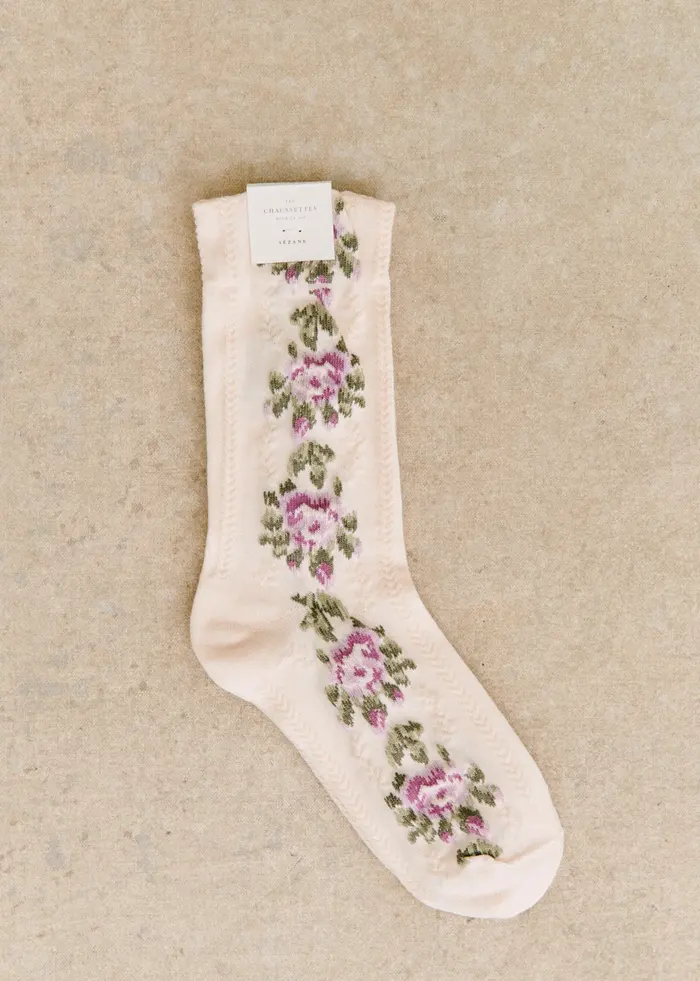 Chaussettes Diana - Fleurs Vintage Ecru