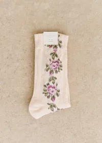 Chaussettes Diana - Fleurs Vintage Ecru — view 2