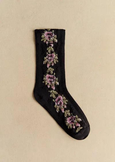 Chaussettes Diana - Fleurs Vintage Noir