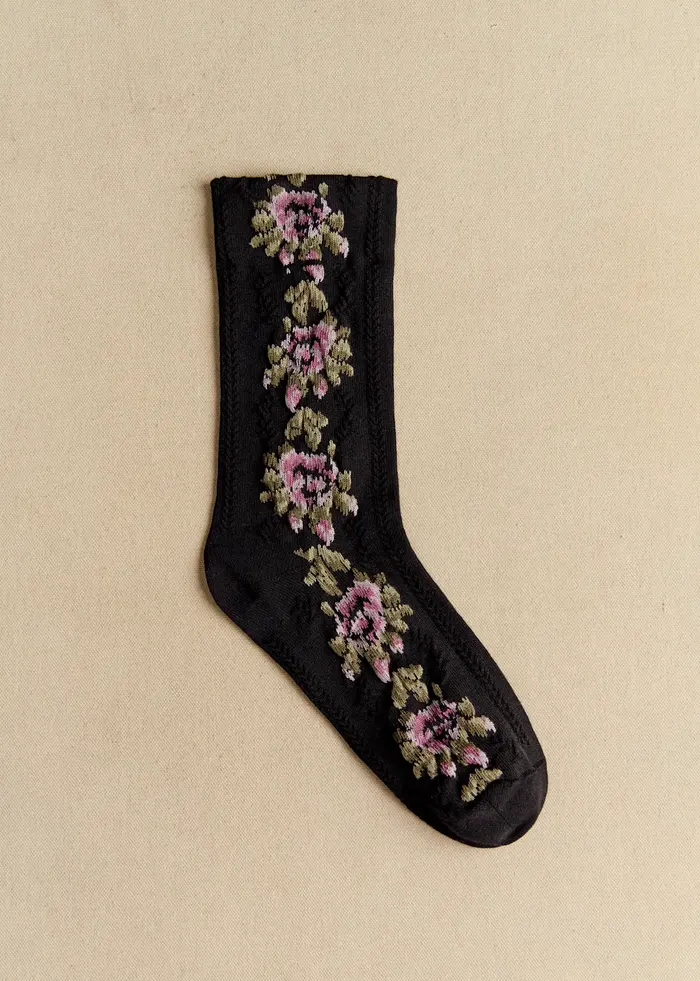 Chaussettes Diana - Fleurs Vintage Noir