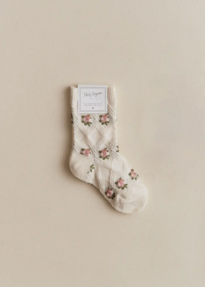 Chaussettes Julia - Écru fleurs